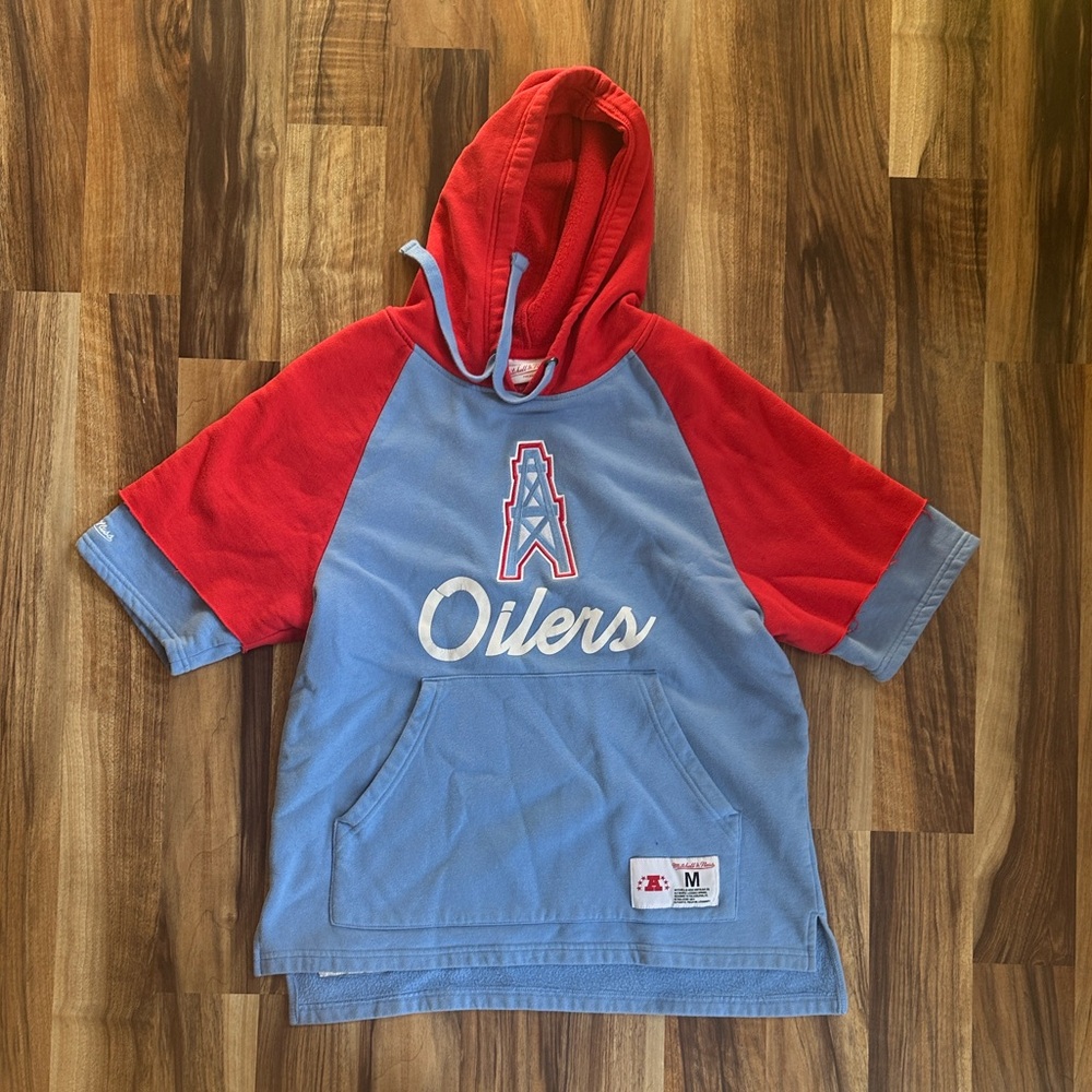 Men’s Mitchell & Ness Red and Blue Hooded Shirt